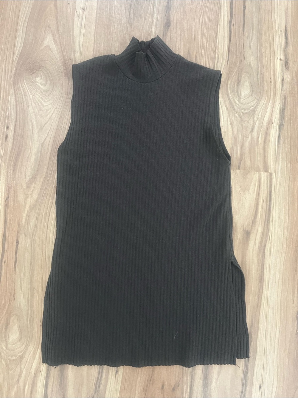 Zara Black Sleeveless Ribbed Mock Neck Tank